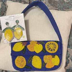 Beaded Blue and Yellow Fruit Design Bag